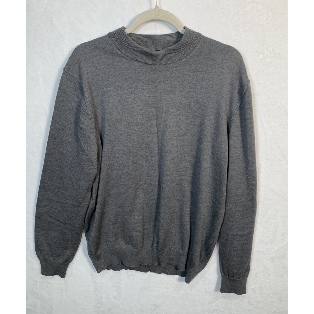 Joseph & Lyman Pullover‎ Gray Sweater Mens Large 100% Merino Wool Italy Mock